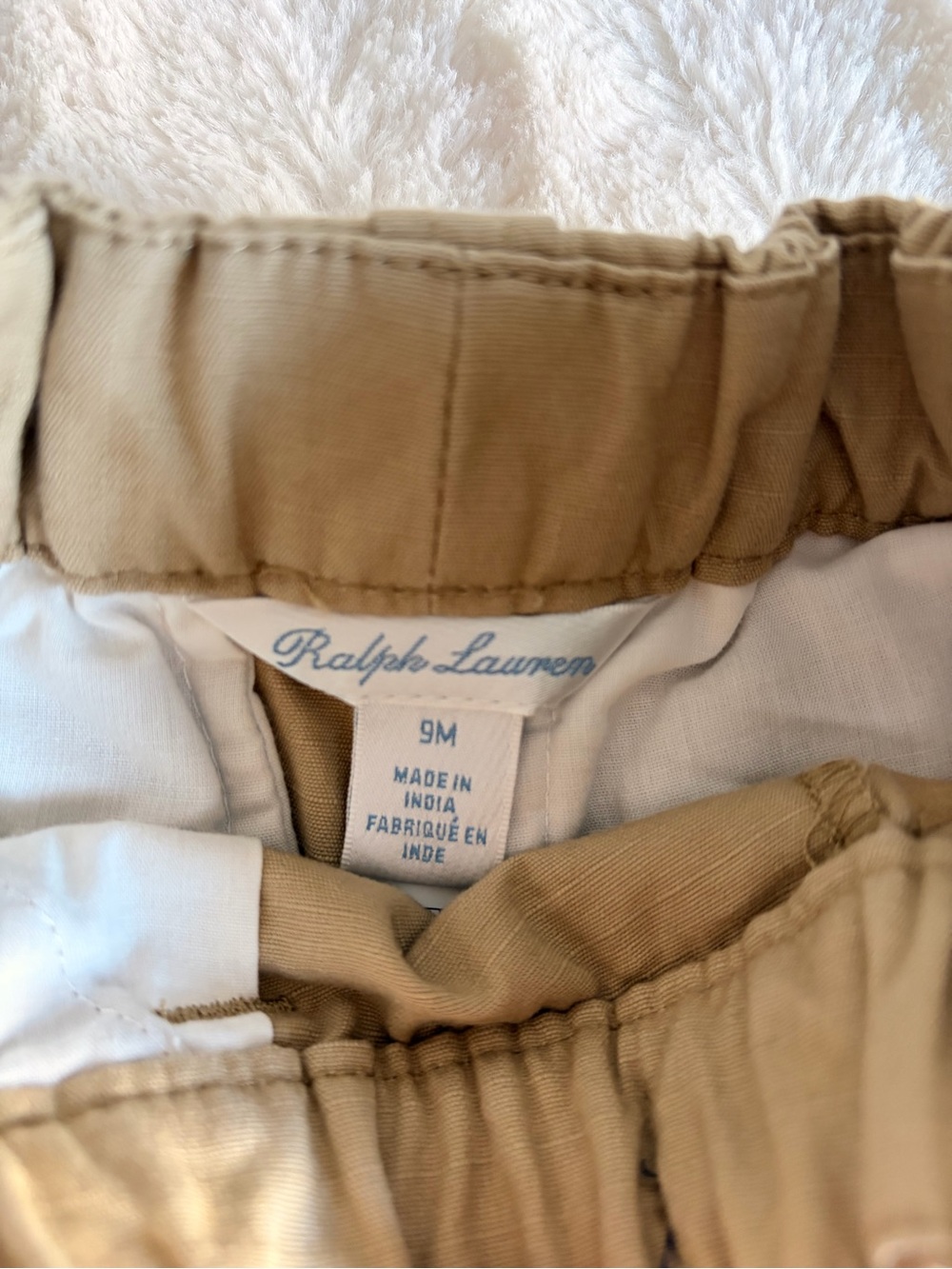 Ralph Lauren Tan Cargo Shorts with Navy Drawstring - Picture 2 of 4